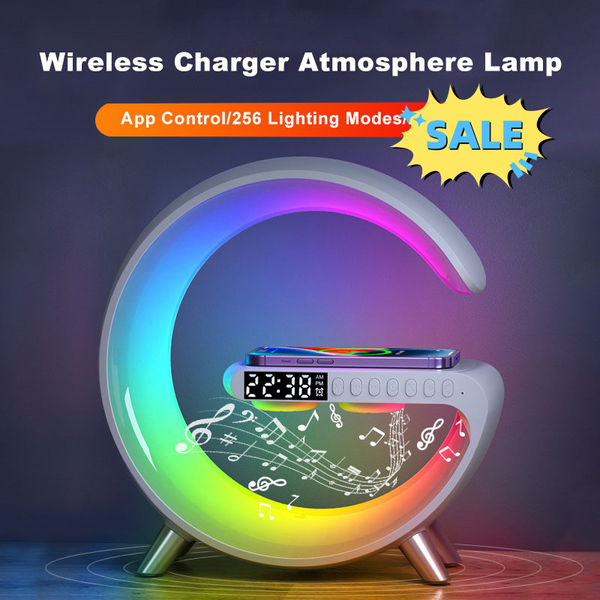 New Intelligent G Shaped LED Lamp Bluetooth Speaker, Wireless Charger Atmosphere Lamp App Control For Bedroom Home Decor